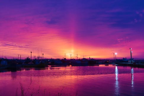 Judith Brennan caught a sun pillar ahead of a recent storm at the Ballast Grounds in North Sydney, N.S. -Contributed