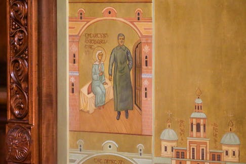 A view shows an icon, an element of which depicts Soviet leader Joseph Stalin being blessed by Russian Orthodox saint Matrona of Moscow, and that was recently defaced with paint in an act of protest amid controversy over the icon’s apparent honouring of Stalin, at the Holy Trinity Cathedral in Tbilisi, Georgia, January 10, 2024.