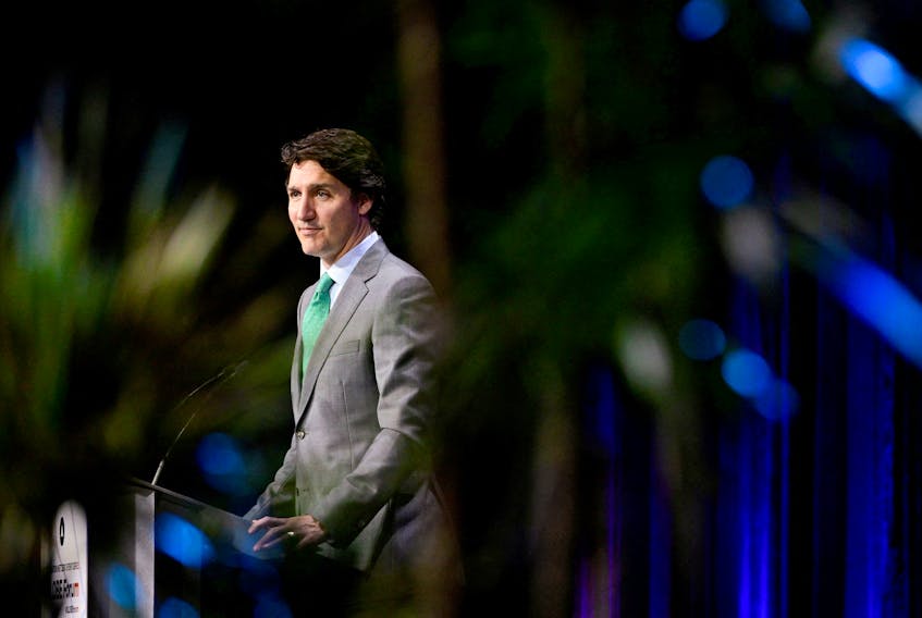 Canada's Prime Minister Justin Trudeau makes a keynote speech on his emissions reduction plan at the GLOBE Forum 2022 in Vancouver, British Columbia, Canada March 29, 2022.