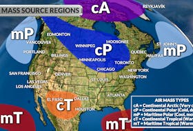 The main source regions and characteristics of air masses in North America.