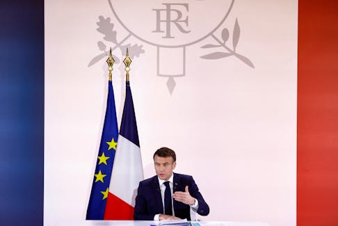 French President Emmanuel Macron speaks during a press conference to answer questions from journalists after naming a new government, at the Elysee Palace in Paris, France, January 16, 2024.