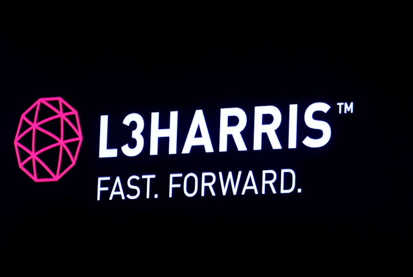 The logo of L3Harris is displayed on a screen on the floor of the New York Stock Exchange (NYSE) in New York, U.S., July 1, 2019.