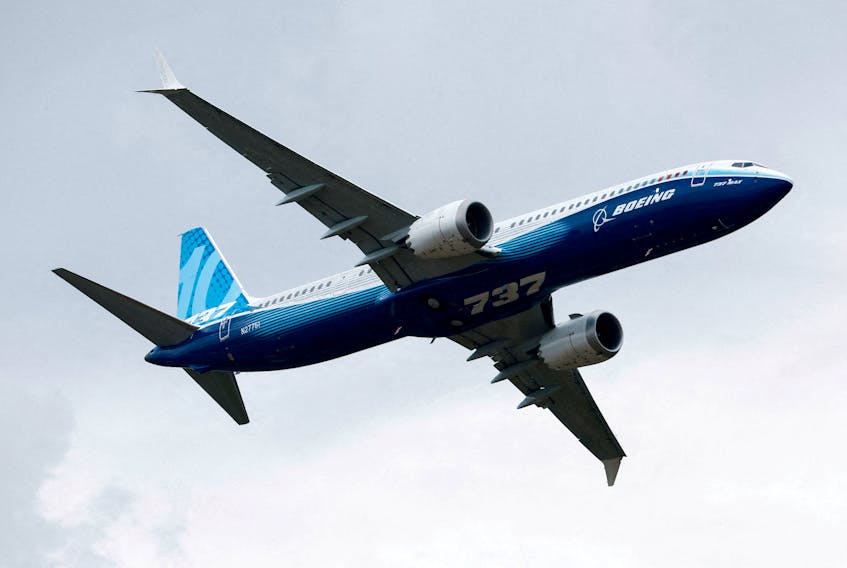 A Boeing 737 MAX-10 performs a flying display at the 54th International Paris Airshow at Le Bourget Airport near Paris, France, June 20, 2023.