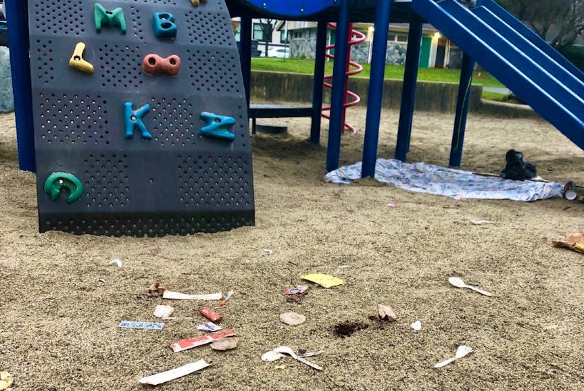Needles and litter in a Vancouver playground.