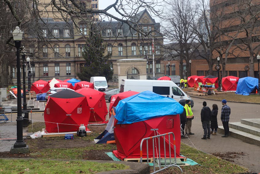 Tents are seen at the designated cemp for those experiencing homelessness in the Grand Parade in Halifax Wednesday December 27, 2023.

TIM KROCHAK PHOTO