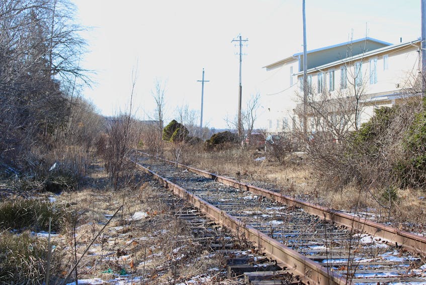 A stretch of dormant railway near its Kings Road crossing in Sydney. Some locals have continued to call for the abandonment of the stretch between Sydney River and Open Hearth Park for use as a multi-use path — a suggestion presented in a 2022 CBRM active transportation report. LUKE DYMENT/CAPE BRETON POST