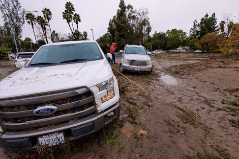 Damage is shown after a heavy rain storm causes a small river to overflow into a neighborhood in San Diego, California, U.S. January 22, 2024. 