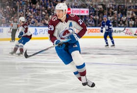 Colorado Avalanche centre Nathan MacKinnon skates against the Toronto Maple Leafs during the first period of a Jan. 13 game at Scotiabank Arena in Toronto. - John E. Sokolowski-USA TODAY Sports