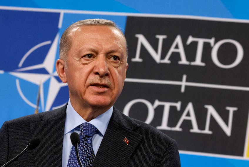Turkish President Recep Tayyip Erdogan speaks at a press conference during a NATO summit in Madrid, Spain June 30, 2022.