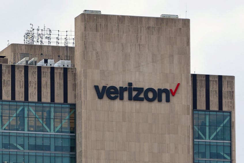 The Verizon logo is seen on the 375 Pearl Street building in Manhattan, New York City, U.S., November 22, 2021.