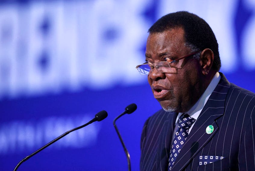 Hage Gottfried Geingob, President of Namibia, speaks during the UN Climate Change Conference (COP26) in Glasgow, Scotland, Britain, November 2, 2021.