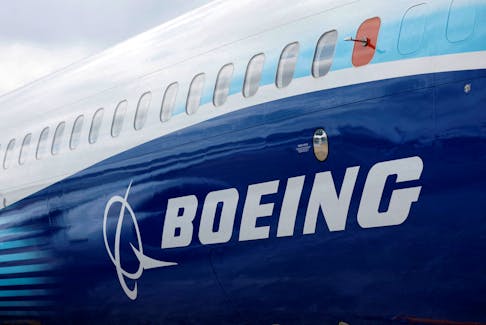 The Boeing logo is seen at the Farnborough International Airshow, in Farnborough, Britain, July 20, 2022. 