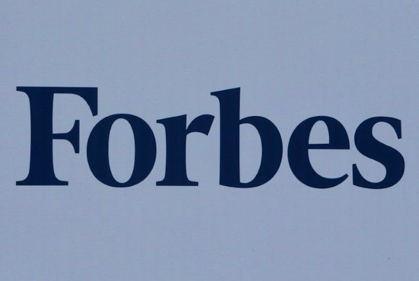 The logo of Forbes magazine is seen on a board at the St. Petersburg International Economic Forum 2017 (SPIEF 2017) in St. Petersburg, Russia, June 1, 2017.