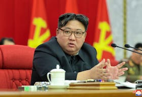 North Korean leader Kim Jong Un attends the 19th expanded political bureau meeting of the 8th Central Committee of the Workers' Party of Korea, which was held from January 23 to 24, in Pyongyang, North Korea, in this image released by the Korean Central News Agency on January 25, 2024. KCNA via REUTERS