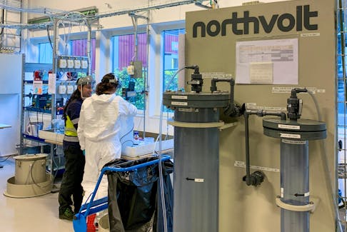 Employees work at the Northvolt facility in Vasteras, Sweden, September 29, 2021.
