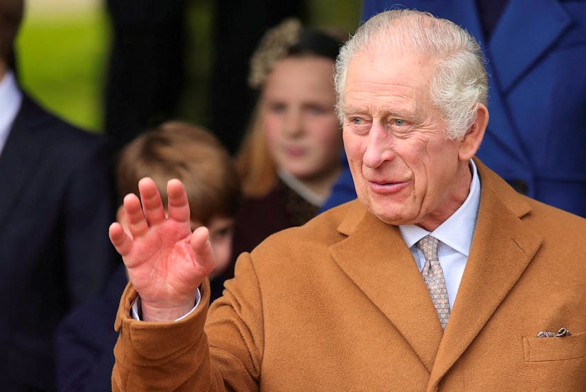 Britain's King Charles attends the Royal Family's Christmas Day service at St. Mary Magdalene's church, as the Royals take residence at the Sandringham estate in eastern England, Britain December 25, 2023.