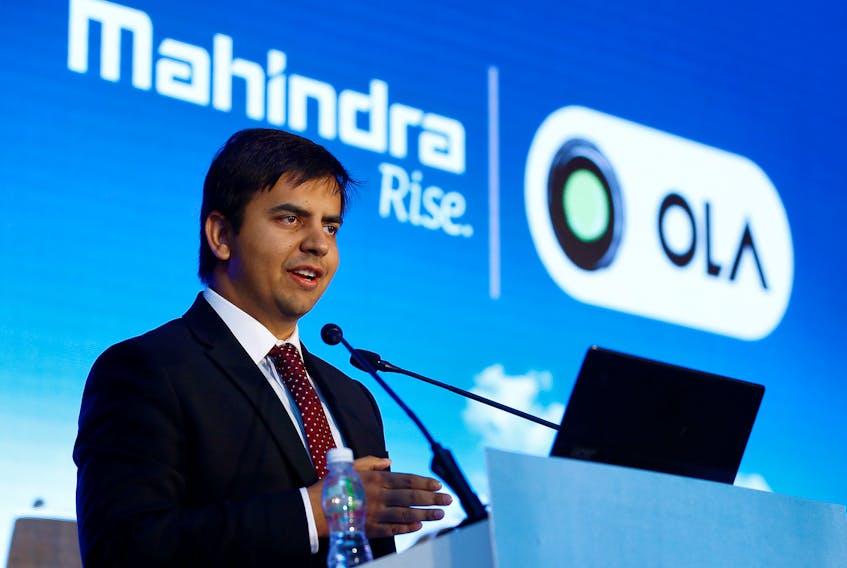 Bhavish Aggarwal, CEO and co-founder of Ola, an app-based cab service provider, attends a news conference in Mumbai, India, September 8, 2016.