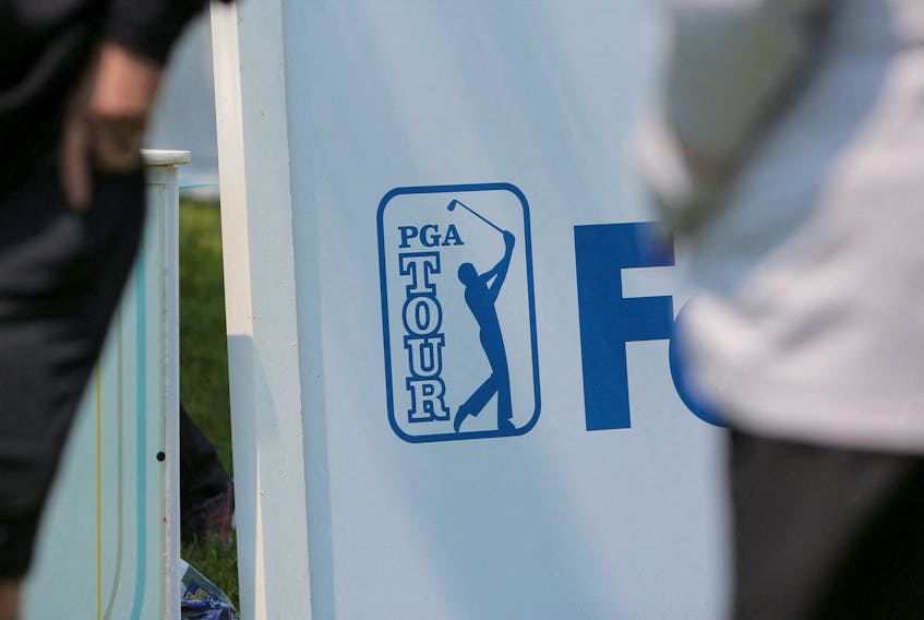 A view shows the logo of PGA Tour during the Canadian Open’s Championship Pro-Am at Oakdale Golf and Country Club in Toronto, Ontario, Canada June 7, 2023. 