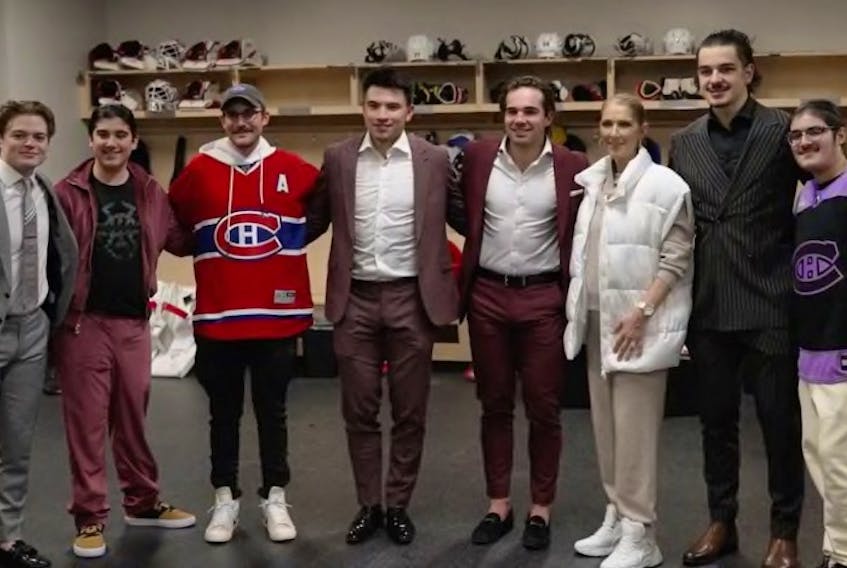  Singer Celine Dion seen meeting with members of the Montreal Canadiens in Las Vegas Monday night.