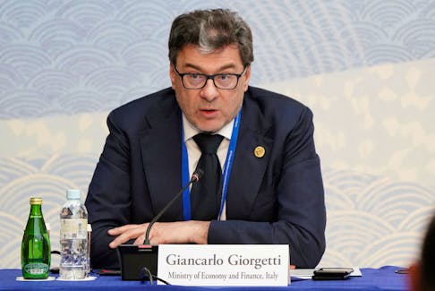 Italy's Minister of Economy and Finance Giancarlo Giorgetti delivers a speech at the G7 High-Level Corporate Governance Roundtable in Niigata on May 11, 2023.     KAZUHIRO NOGI/Pool via