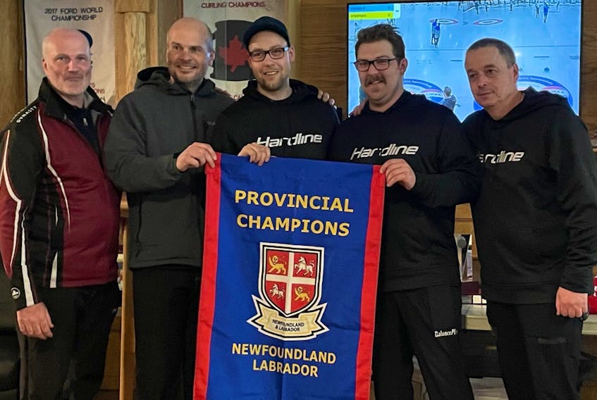 Andrew Symonds and his rink are headed back to the Montana’s Brier after they defeated Greg Smith 7-5 in the final of the provincial men’s Tankard on Jan. 28. Symonds team includes Stephen Trickett, Colin Thomas, Alex Smith and David Noftall. Contributed photo