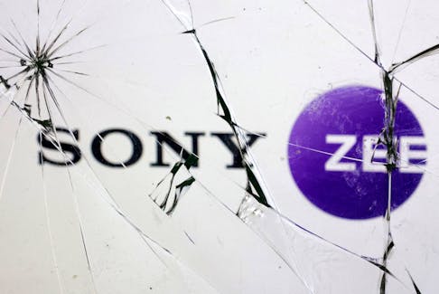 Sony and Zee logos are seen through broken glass in this illustration taken January 30, 2024.