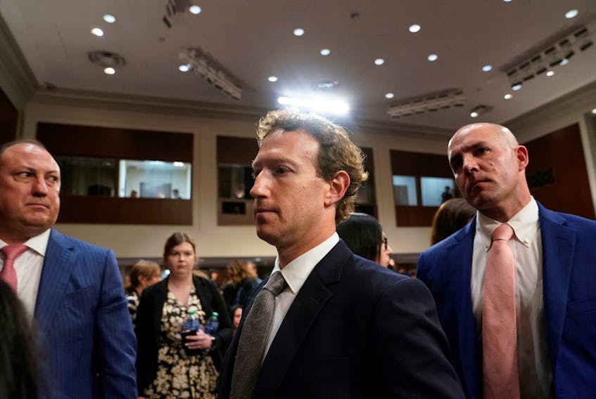 Meta's CEO Mark Zuckerberg looks on during the Senate Judiciary Committee hearing on online child sexual exploitation at the U.S. Capitol, in Washington, U.S., January 31, 2024.