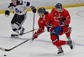 Bage Valley Wildcats forward Ben Nicholson brings the puck up the ice Jan. 5 against the Amherst Ramblers at the Kings Mutual Century Centre in Berwick.
Gary Manning • Special to the Annapolis Valley Register