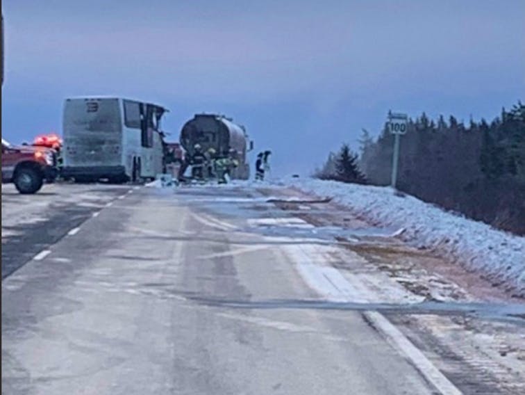 Collision between tanker truck and bus near Long Harbour closes TCH in both  directions
