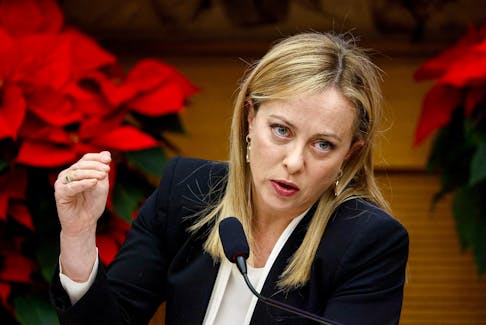 Italy's Prime Minister Giorgia Meloni holds her end-of-year news conference in Rome, Italy, December 29, 2022.