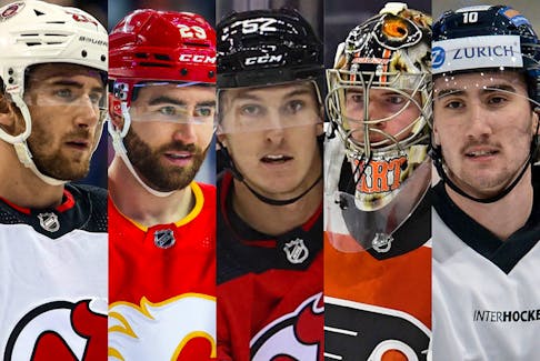 Five former members of Canada's 2018 world junior hockey team have been charged with sexual assault in relation to an alleged incident after a banquet in London, Ont. They are, from left: New Jersey Devils centre Michael McLeod, Calgary Flames centre Dillon Dube, New Jersey Devils defenceman Cal Foote and Philadelphia Flyers goaltender Carter Hart of the NHL, and ex-Ottawa Senators player Alex Formenton, who is now with a league in Sweden. - Reuters / File