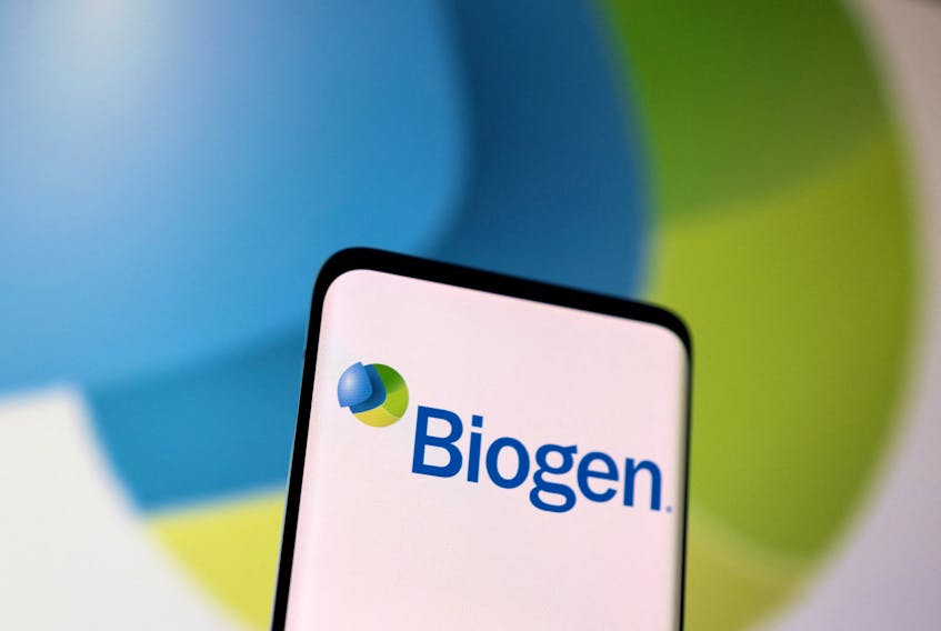 Biogen logo is seen displayed in this illustration taken, May 3, 2022.
