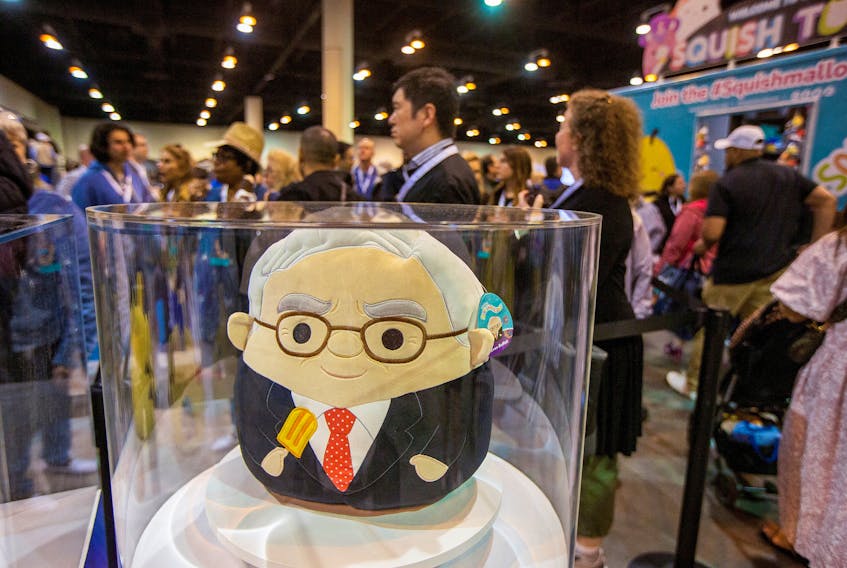 A Squishmallow depicting Warren Buffet during the Berkshire Hathaway Inc. in Omaha, Nebraska, U.S. May 5, 2023.
