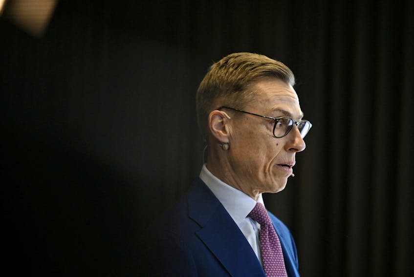 Finland's Alexander Stubb of the National Coalition Party (NCP), who declared himself the winner of Sunday's second round of the Finnish presidential election, attends a press conference in Helsinki, Finland on February 12, 2024. Antti Aimo-Koivisto/Lehtikuva/via REUTERS