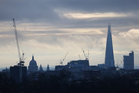 A view shows the skyline with St Paul's Cathedral, The Shard skyscraper and construction cranes, as seen from Primrose Hill, London, Britain, February 10, 2024.