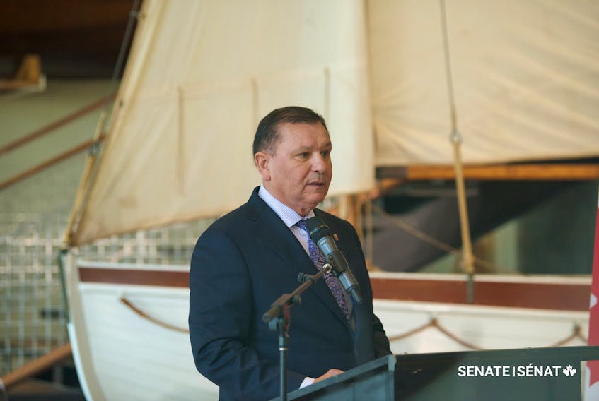 P.E.I. Senator Brian Francis speaks at a press conference at the Maritime Museum of the Atlantic in Halifax on July 12. A Senate committee, of which Francis is a member, found the federal government has failed to implement rights-based fisheries in First Nations communities in Atlantic Canada and Quebec. Senate of Canada