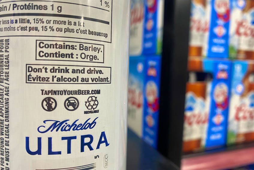 'Do not drink and drive' warning labels are on the side of most alcoholic beverages in Canada. (Jenna Head/ The Telegram)