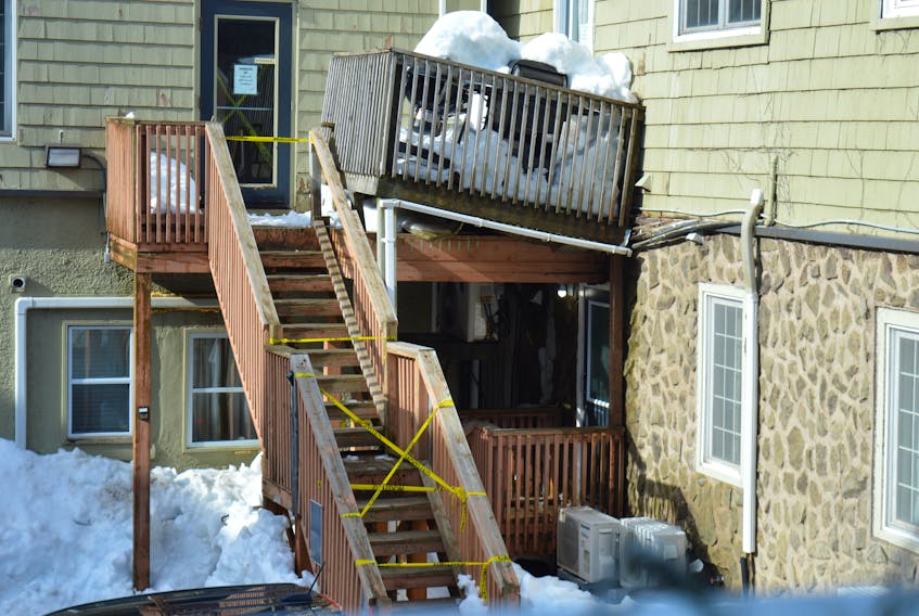 A partially collapsed balcony on the alleyway between Charlotte Street and the Esplanade in downtown Sydney from the recent mega snowstorm. BARB SWEET/CAPE BRETON POST