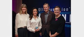 (l to r) Susan Crocker, Dr. Jennifer Johnston, John Hunkin, and Susan Mullin, president and CEO of the QEII Foundation, celebrate at the inaugural QEII Foundation’s Innovation Den.