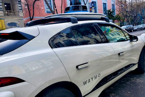 A Waymo rider-only robotaxi is seen during a test ride in San Francisco, California, U.S., December 9, 2022.
