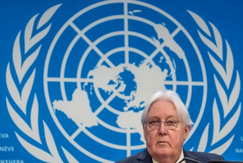 Martin Griffiths, Under-Secretary-General for Humanitarian Affairs and Emergency Relief Coordinator briefs media on the launch of the funding appeal to support conflict-torn Sudan in 2024 at the United Nations European headquarters in Geneva, Switzerland, February 7, 2024.