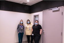 (l to r) Michelle Wilkinson, Sarah MacDonald and Chelsea Frenette pictured within the newly-transformed Psychiatric Emergency Care Suites at the QEII Health Sciences Centre.