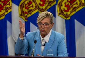 Barbara Adams, minister of seniors and long-term care, gestures as she answers a question from a reporter following an announcement about a new continuing care assistant program at One Government Place on Thursday, Feb. 15, 2024.
Ryan Taplin - The Chronicle Herald