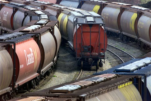 Train cars sit at a grain terminal in the port of Vancouver/File Photo