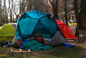 FOR FILE:
A tent is blown open in the wind at the designated camp site for theose experiencing homelessness at Victoria Park in Halifax Wednesday November 29, 2023.

TIM KROCHAK PHOTO