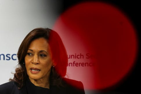 U.S. Vice President Kamala Harris speaks during the Munich Security Conference (MSC) in Munich, Germany February 16, 2024.