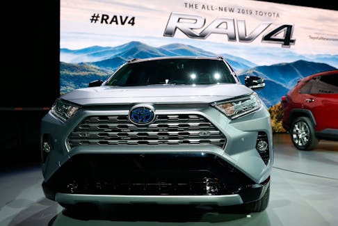 The 2019 Toyota RAV4 XSE Hybrid is presented at the New York Auto Show in the Manhattan borough of New York City, New York, U.S., March 28, 2018.