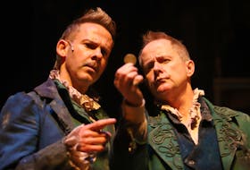 Rosencrantz (Dominic Monaghan) and Guildenstern( Billy Boyd) during photo call for the Neptune Theatre Production of 'Rosencrantz and Guildenstern Are Dead' at the theatre WEdnesday January 31, 2024.

TIM KROCHAK PHOTO