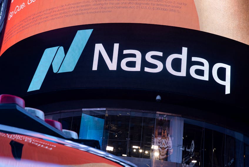 The Nasdaq logo is displayed at the Nasdaq Market site in Times Square in New York City, U.S., December 3, 2021.