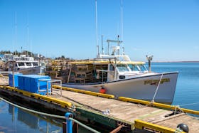 The Just Crackin sits loaded with traps in North Rustico on April 28, 2023, just ahead of the start of the spring lobster fishery along P.E.I.'s north shore. Charlie McGeoghegan, chair of the Lobsters of P.E.I. Marketing Board, said the new carapice size in U.S. markets will have little impact on the Island fishery because most of P.E.I.'s lobsters are processed. File
